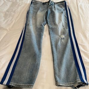 Pistols jeans, white and blue strip on sides. Distressed jeans. Size 29